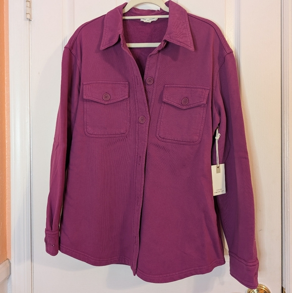 NWT Good American Fleece Shacket Pop Thistle Size 00/0 - Picture 3 of 5